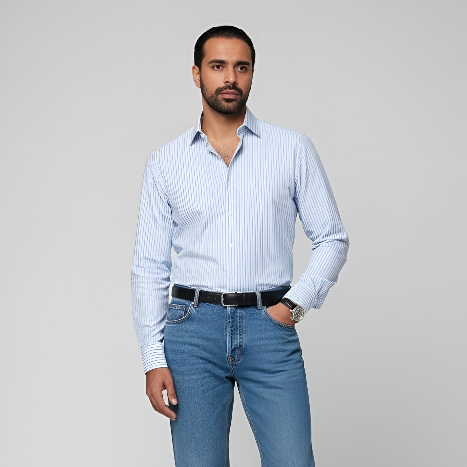 Light Blue Striped Classic Collar