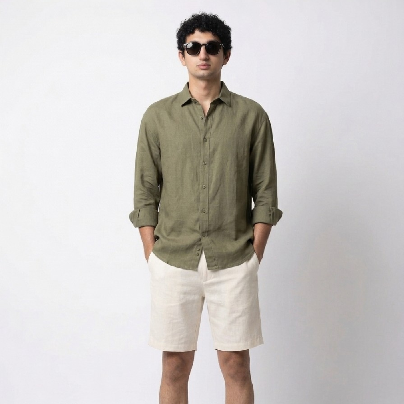 Cream Linen Shorts