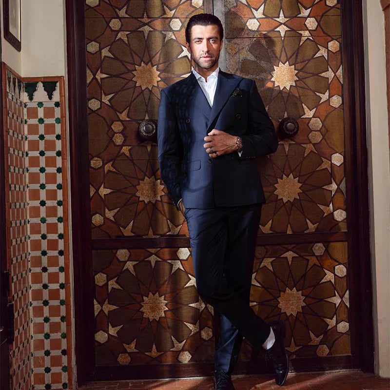 Massimo Peak Lapel French Navy Suit