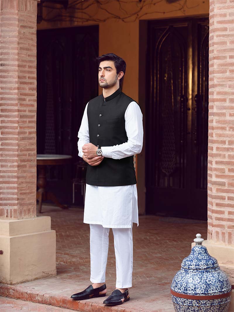 libaseadam white kurta pajama with high class stitching and design wear.